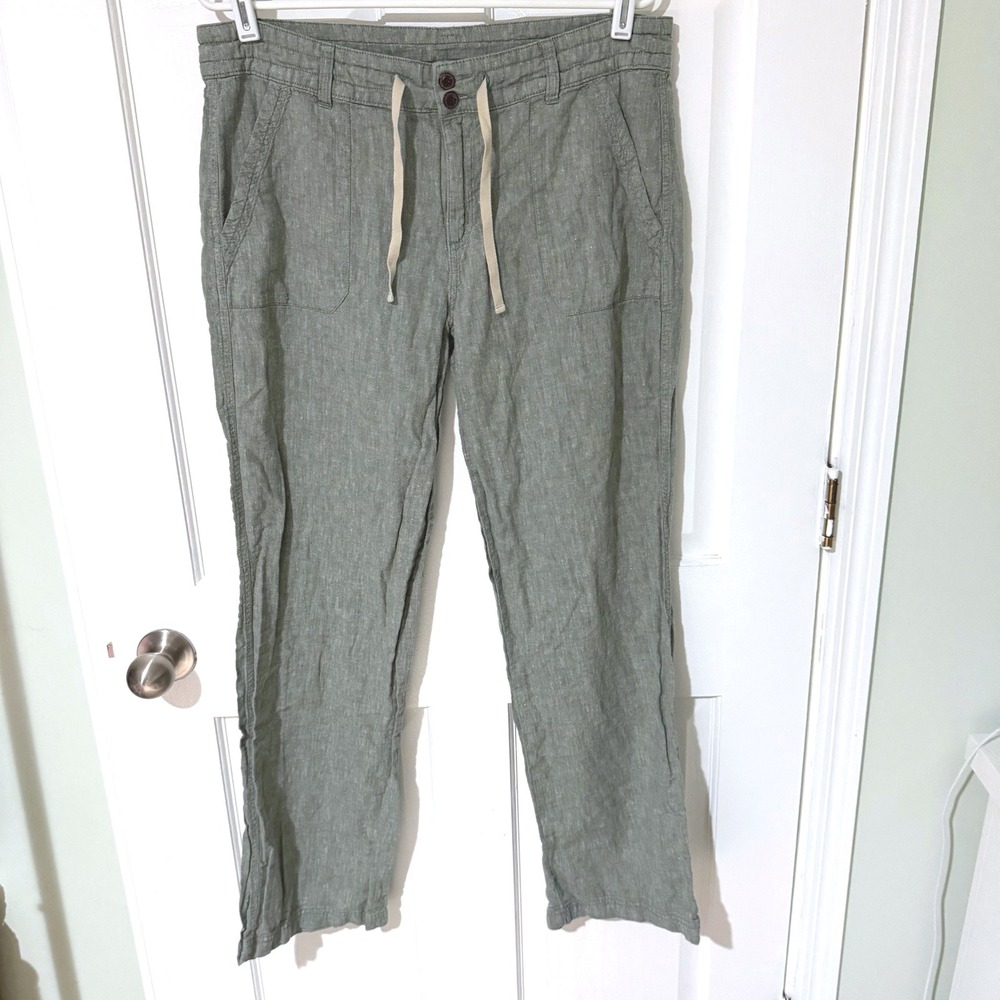 Patagonia Island Hemp Linen Beach Pants Green Straight Leg Drawstring Size 12‎
